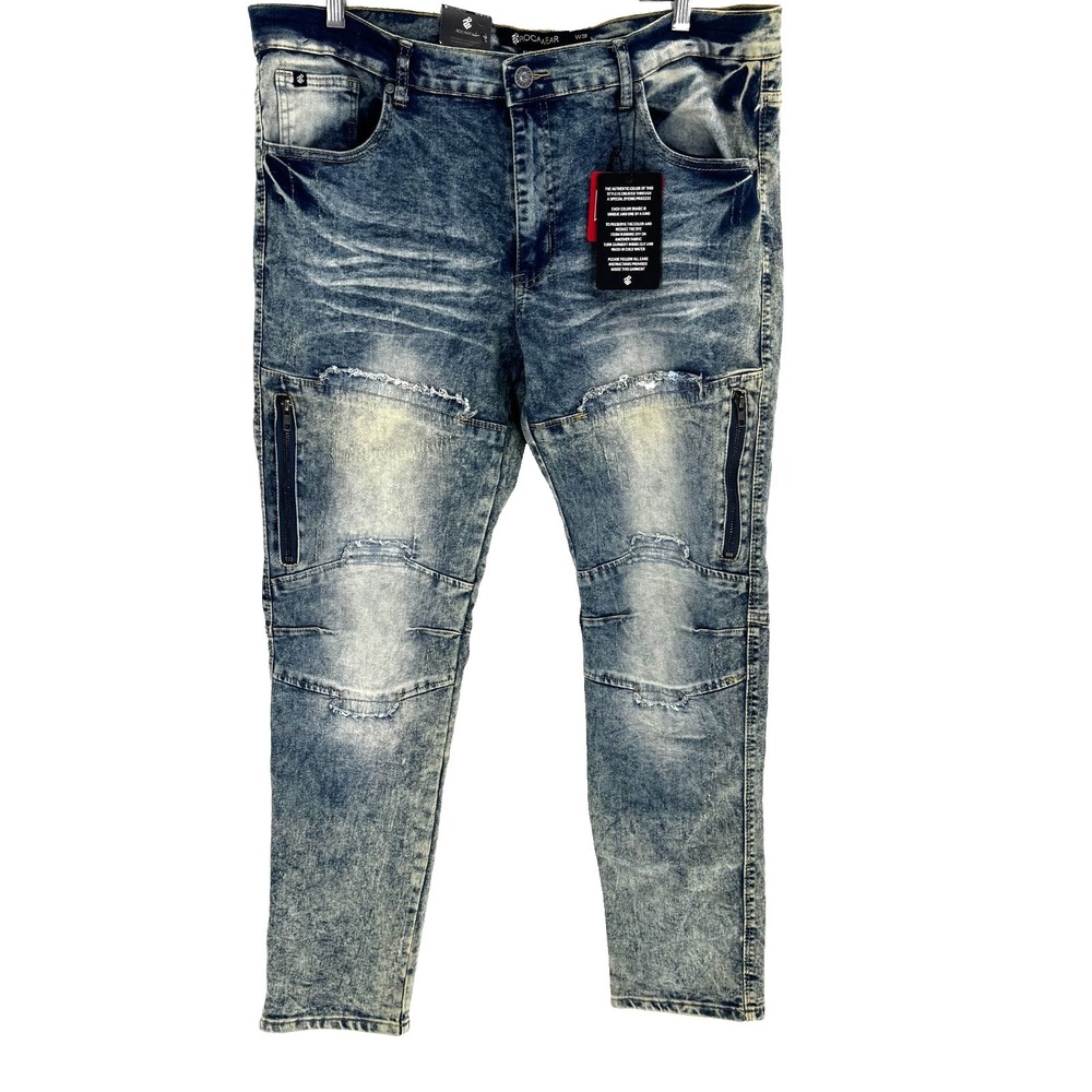 New Rocawear Acid Wash Jeans Men's 38X32 Slim Fit Y2K Stretch Moto Hip Hop Rock